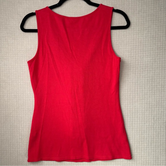 TED BAKER London Y2K Ruffle Sleeveless Blouse Size 2 Red Stretch Scoop Neck - Picture 2 of 9